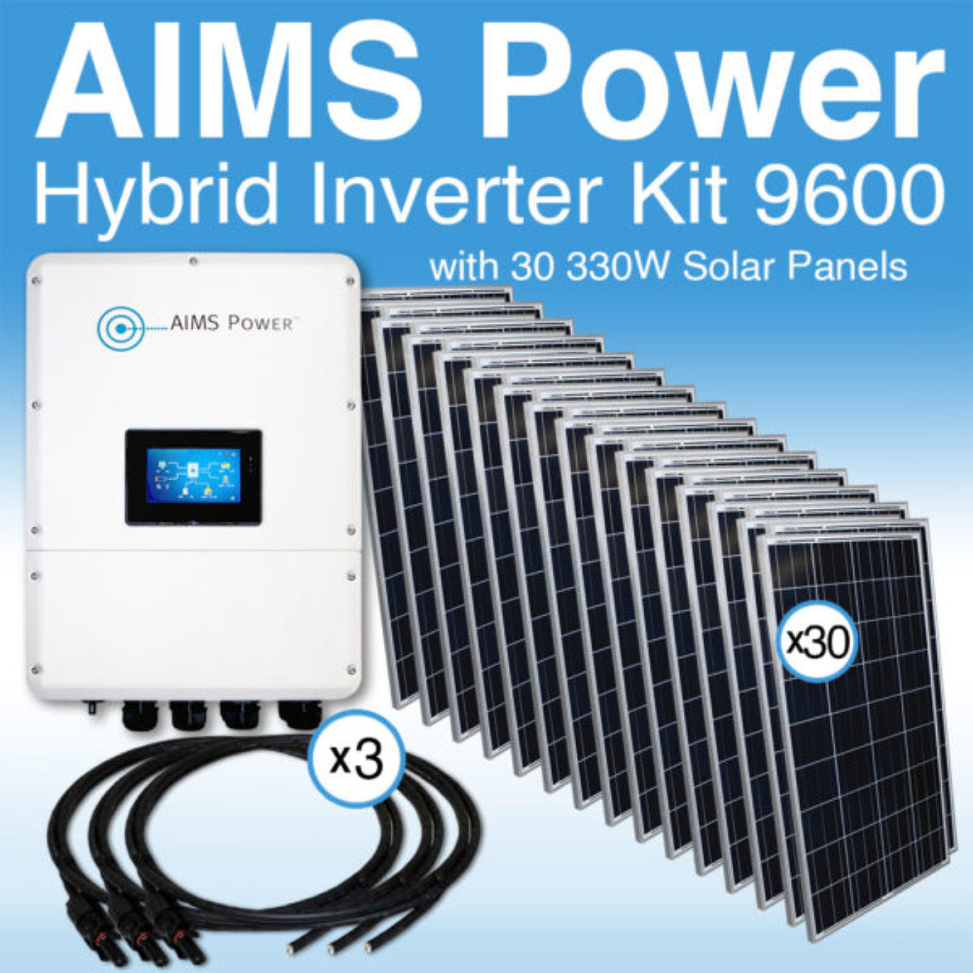 Aims Power Solar Kit Hybrid Inverter Charger & Solar Panels 9.6 kW Inverter Output | 9900 Watt Solar Panels - KITHY96SOL330