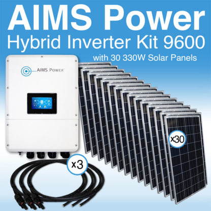 Aims Power Solar Kit Hybrid Inverter Charger & Solar Panels 9.6 kW Inverter Output | 9900 Watt Solar Panels - KITHY96SOL330