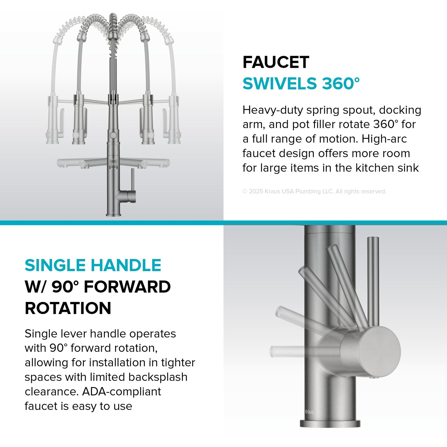 KRAUS Artec Pro 2-Function Single Handle Pull Down Kitchen Faucet in Brushed Brass - KPF-1605BB