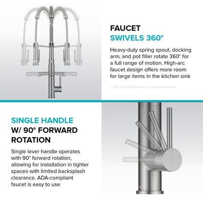 KRAUS Artec Pro 2-Function Single Handle Pull Down Kitchen Faucet in Brushed Brass - KPF-1605BB