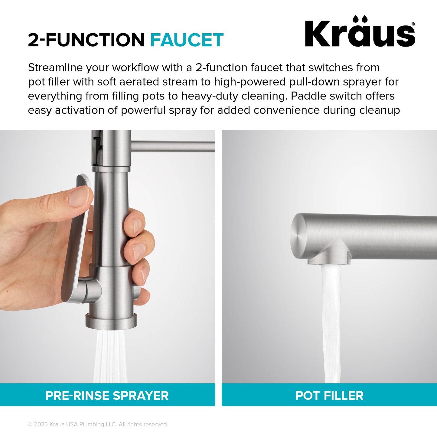 KRAUS Artec Pro 2-Function Single Handle Pull Down Kitchen Faucet in Matte Black