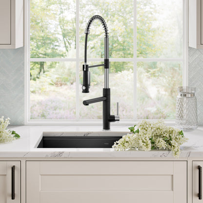 KRAUS Artec Pro 2-Function Single Handle Pull Down Kitchen Faucet in Spot-Free Stainless Steel & Matte Black - KPF-1605SFSMB