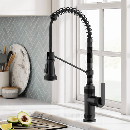 KRAUS Allyn Single Handle Pull Down Kitchen Faucet in Matte Black - KPF-4110MB