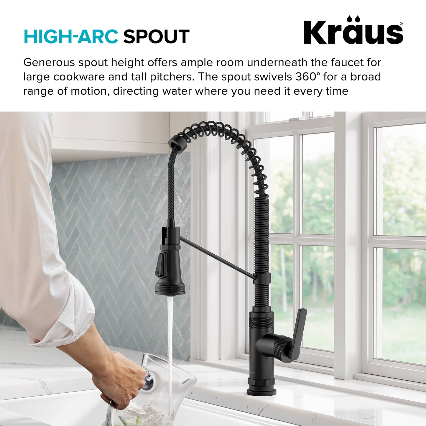 KRAUS Allyn Single Handle Pull Down Kitchen Faucet in Matte Black - KPF-4110MB