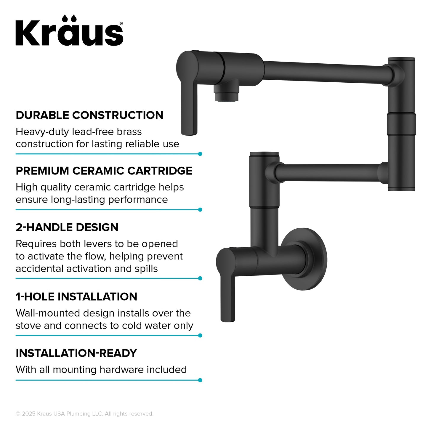 KRAUS Oletto Wall Mount Pot Filler in Matte Black - KPF-5001MB