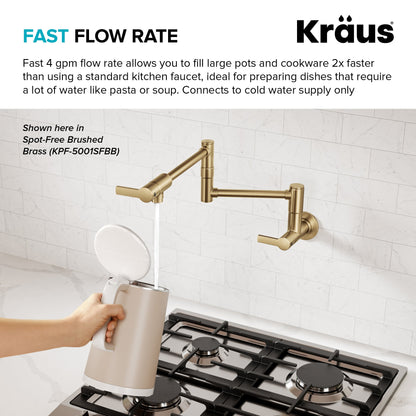 KRAUS Oletto Wall Mount Pot Filler in Brushed Brass - KPF-5001SFBB