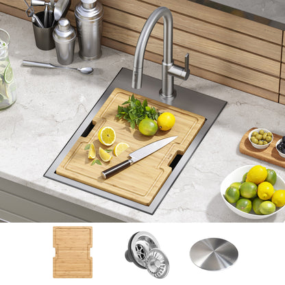 KRAUS 15" x 22" Outdoor Marine Grade Workstation Drop-In T-316 Stainless Steel Bar Sink - KWT311-15-316