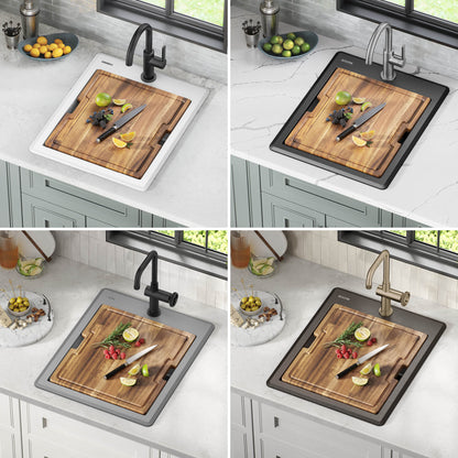 KRAUS 18” Drop-In Granite Composite Workstation Kitchen Bar Sink in Metallic Black - KGTW12-18MBL