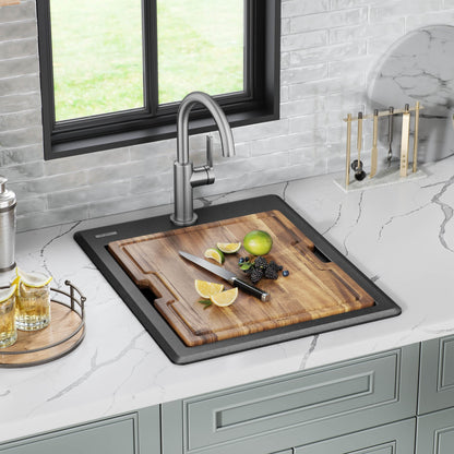 KRAUS 18” Drop-In Granite Composite Workstation Kitchen Bar Sink in Metallic Black - KGTW12-18MBL