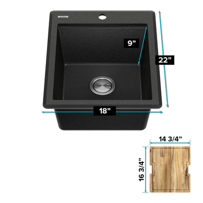KRAUS 18” Drop-In Granite Composite Workstation Kitchen Bar Sink in Metallic Black - KGTW12-18MBL