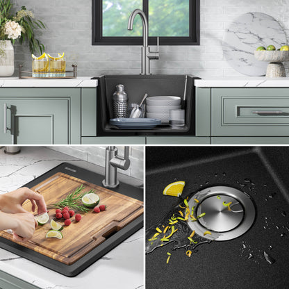 KRAUS 18” Drop-In Granite Composite Workstation Kitchen Bar Sink in Metallic Black - KGTW12-18MBL