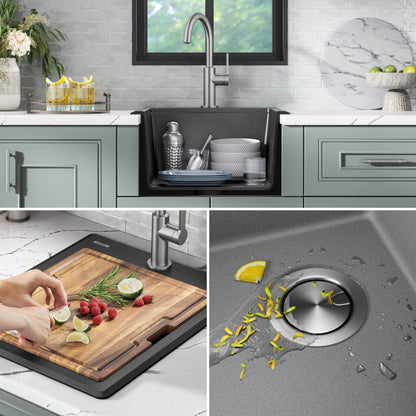 KRAUS 18” Drop-In Granite Composite Workstation Kitchen Bar Sink in Metallic Grey - KGTW12-18MGR