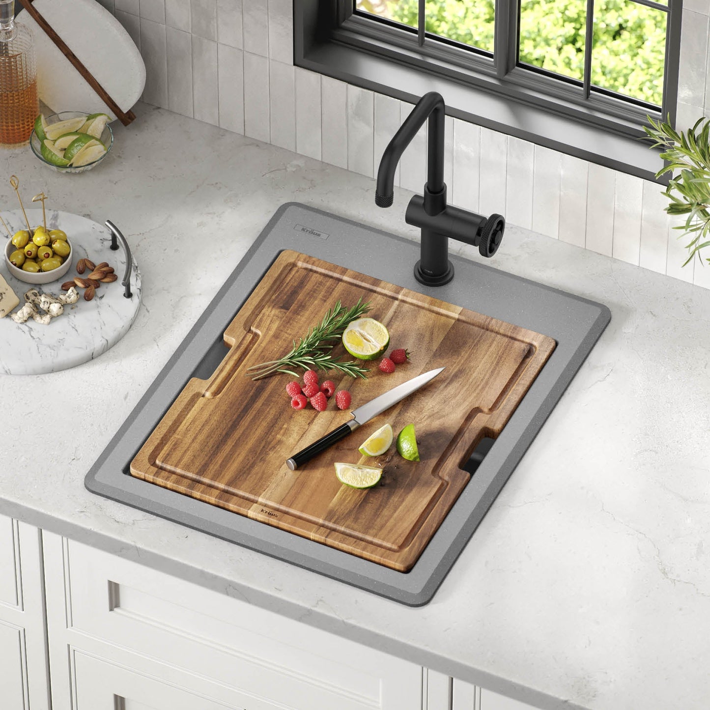 KRAUS 18” Drop-In Granite Composite Workstation Kitchen Bar Sink in Metallic Grey - KGTW12-18MGR