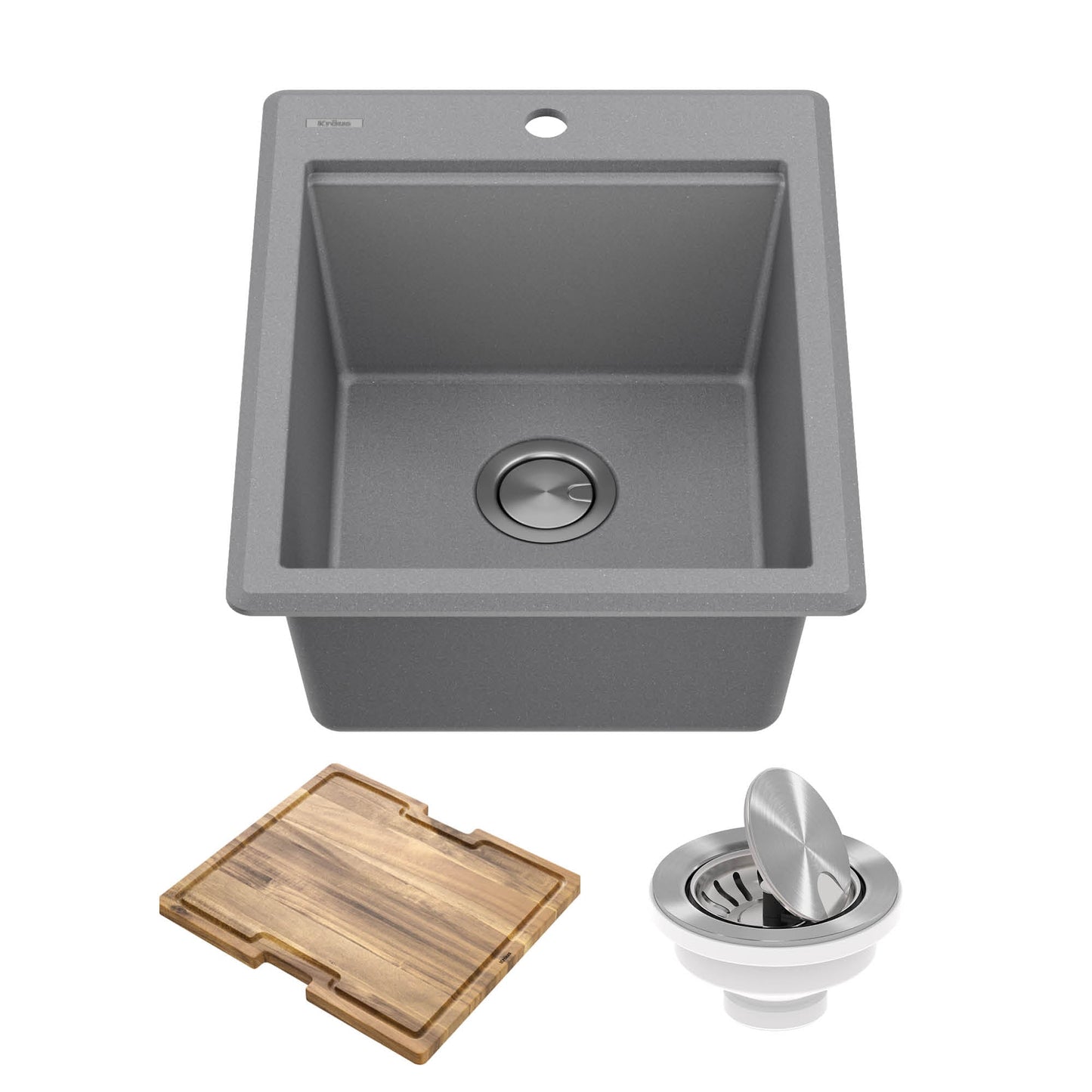 KRAUS 18” Drop-In Granite Composite Workstation Kitchen Bar Sink in Metallic Grey - KGTW12-18MGR