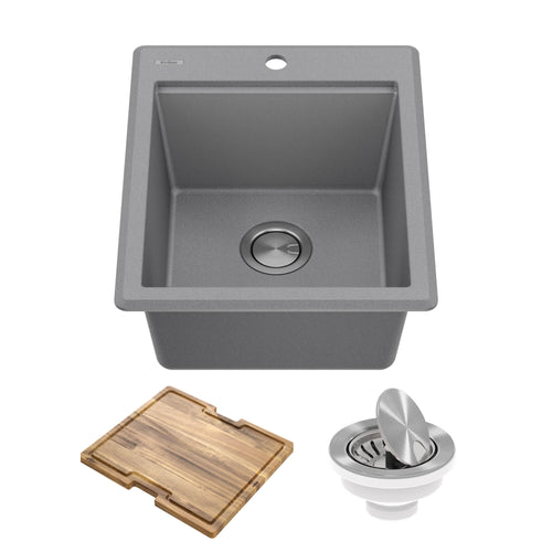 KRAUS 18” Drop-In Granite Composite Workstation Kitchen Bar Sink in Metallic Grey - KGTW12-18MGR