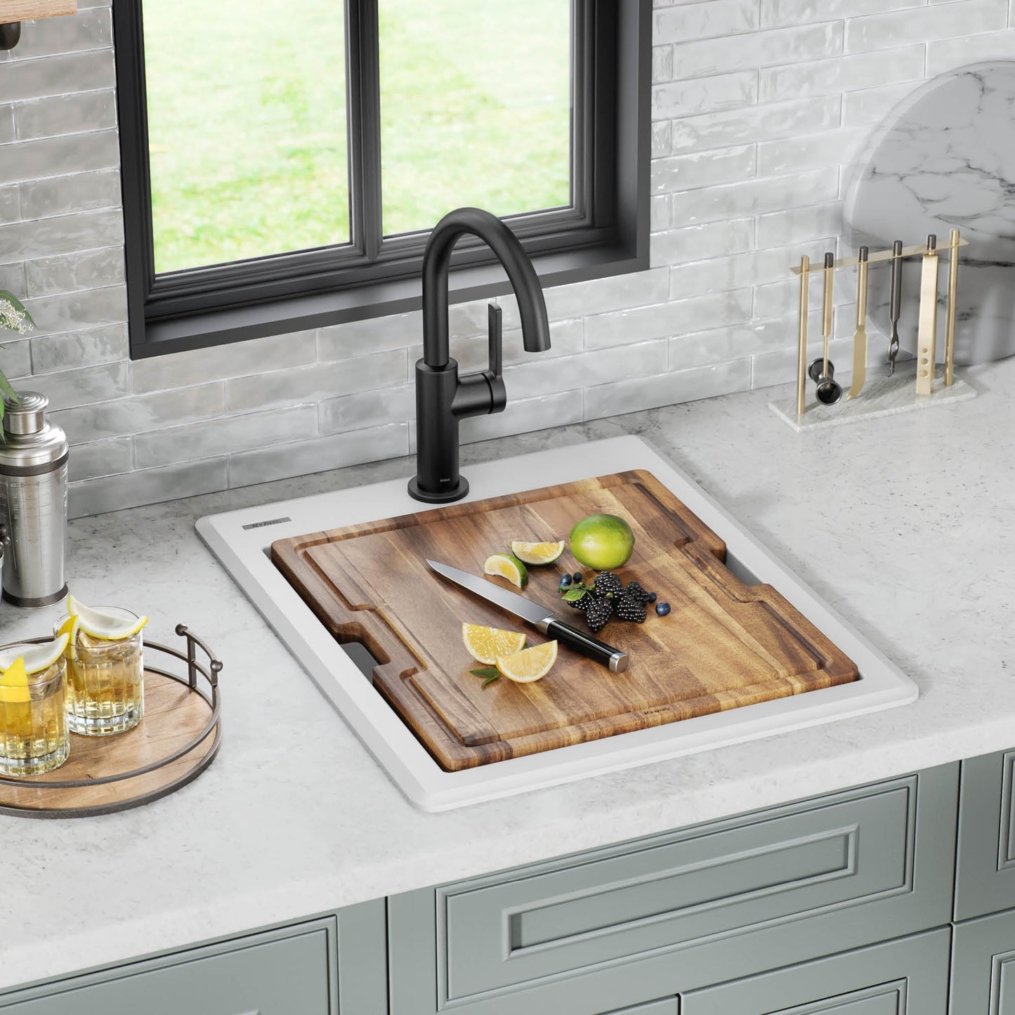 KRAUS 18” Drop-In Granite Composite Workstation Kitchen Bar Sink in White - KGTW12-18WH