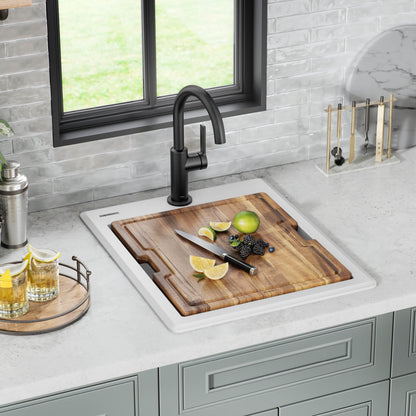 KRAUS 18” Drop-In Granite Composite Workstation Kitchen Bar Sink in White - KGTW12-18WH