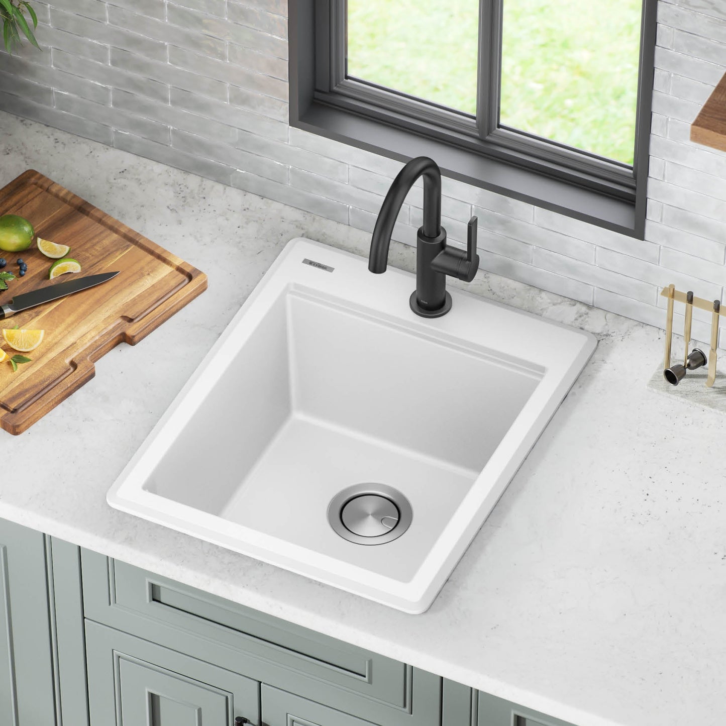 KRAUS 18” Drop-In Granite Composite Workstation Kitchen Bar Sink in White - KGTW12-18WH
