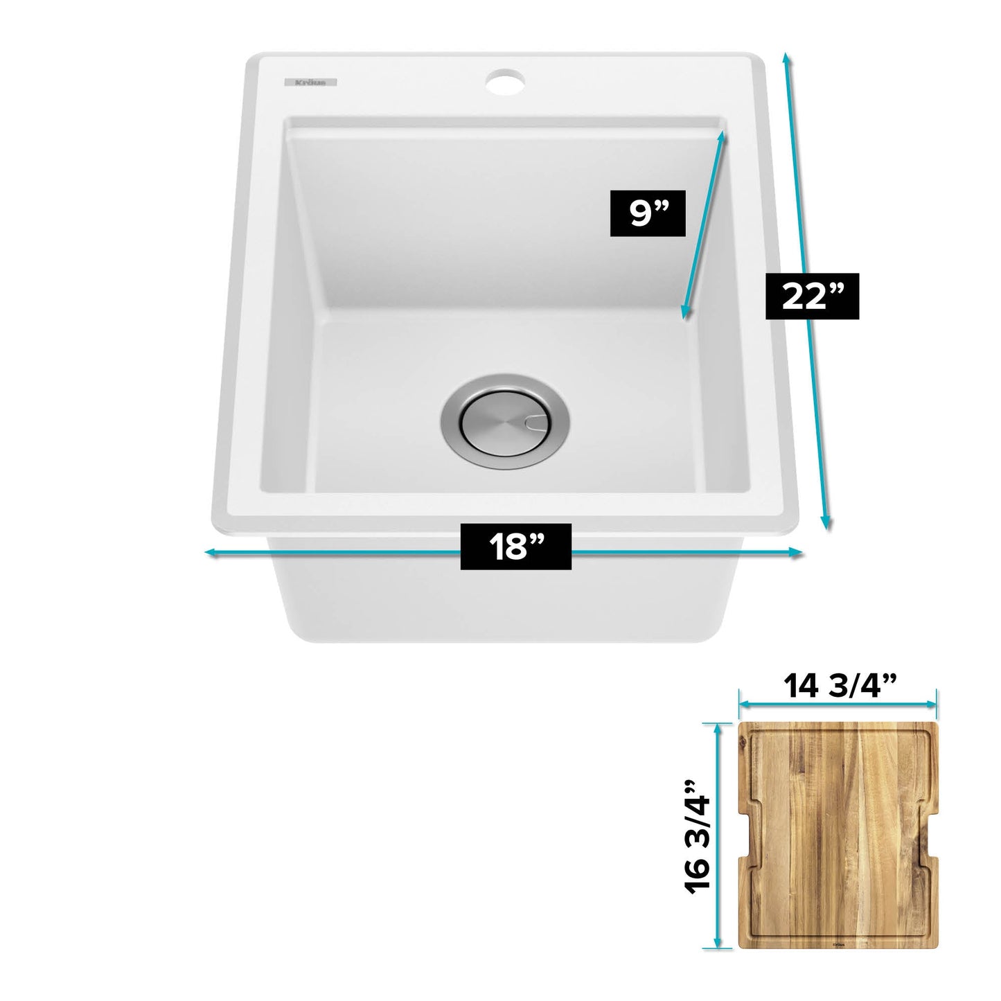 KRAUS 18” Drop-In Granite Composite Workstation Kitchen Bar Sink in White - KGTW12-18WH