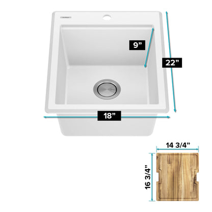 KRAUS 18” Drop-In Granite Composite Workstation Kitchen Bar Sink in White - KGTW12-18WH