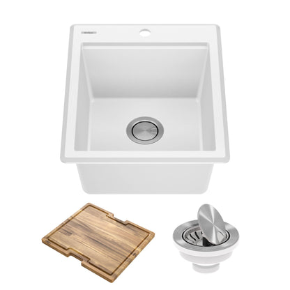KRAUS 18” Drop-In Granite Composite Workstation Kitchen Bar Sink in White - KGTW12-18WH