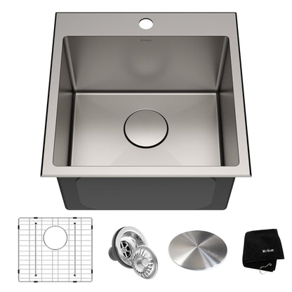 KRAUS 18" x 18" Drop-In 16 Gauge Single Bowl Stainless Steel Bar Sink - KHT301-18