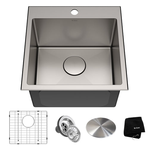 KRAUS 18" x 18" Drop-In 16 Gauge Single Bowl Stainless Steel Bar Sink - KHT301-18