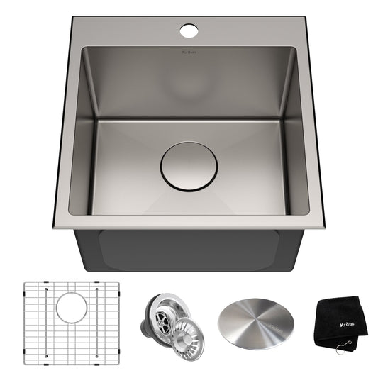 KRAUS 18" x 18" Drop-In 16 Gauge Single Bowl Stainless Steel Bar Sink - KHT301-18