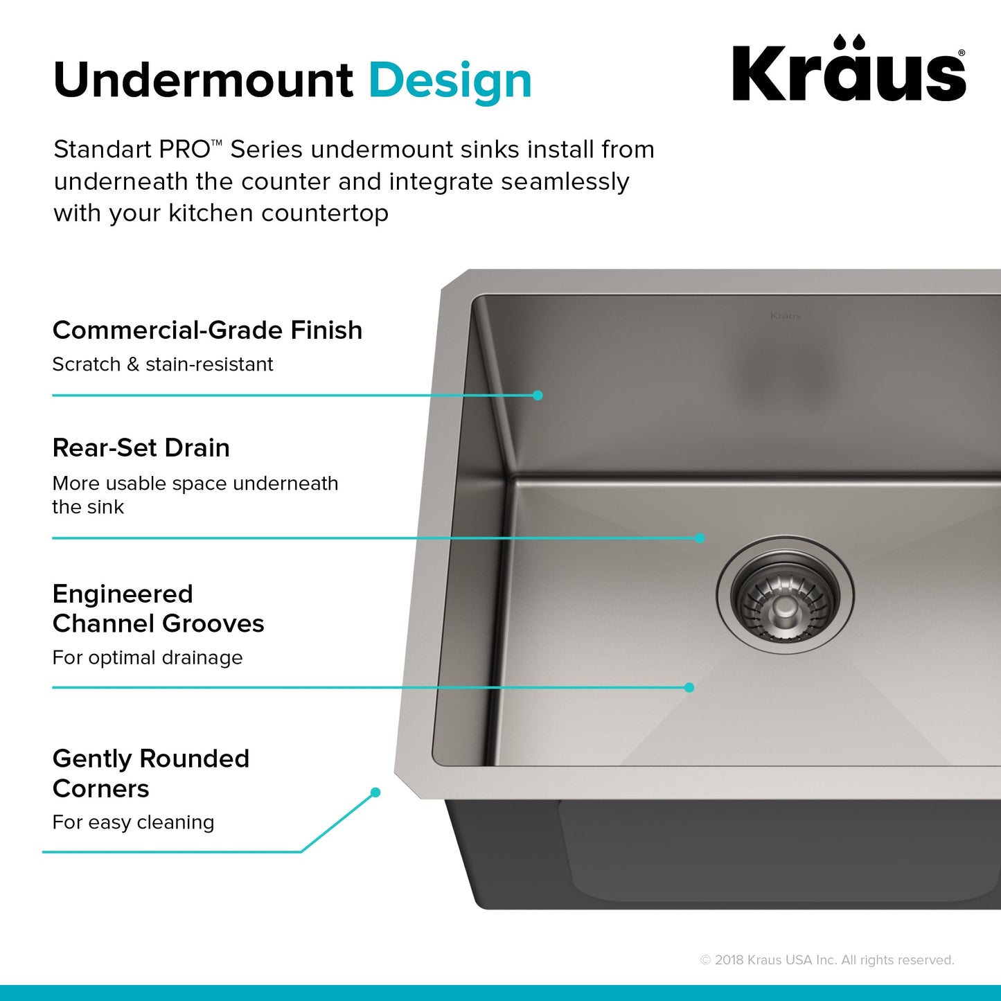 KRAUS 21" 16 Gauge Undermount Single Bowl Stainless Steel Kitchen Sink - KHU101-21