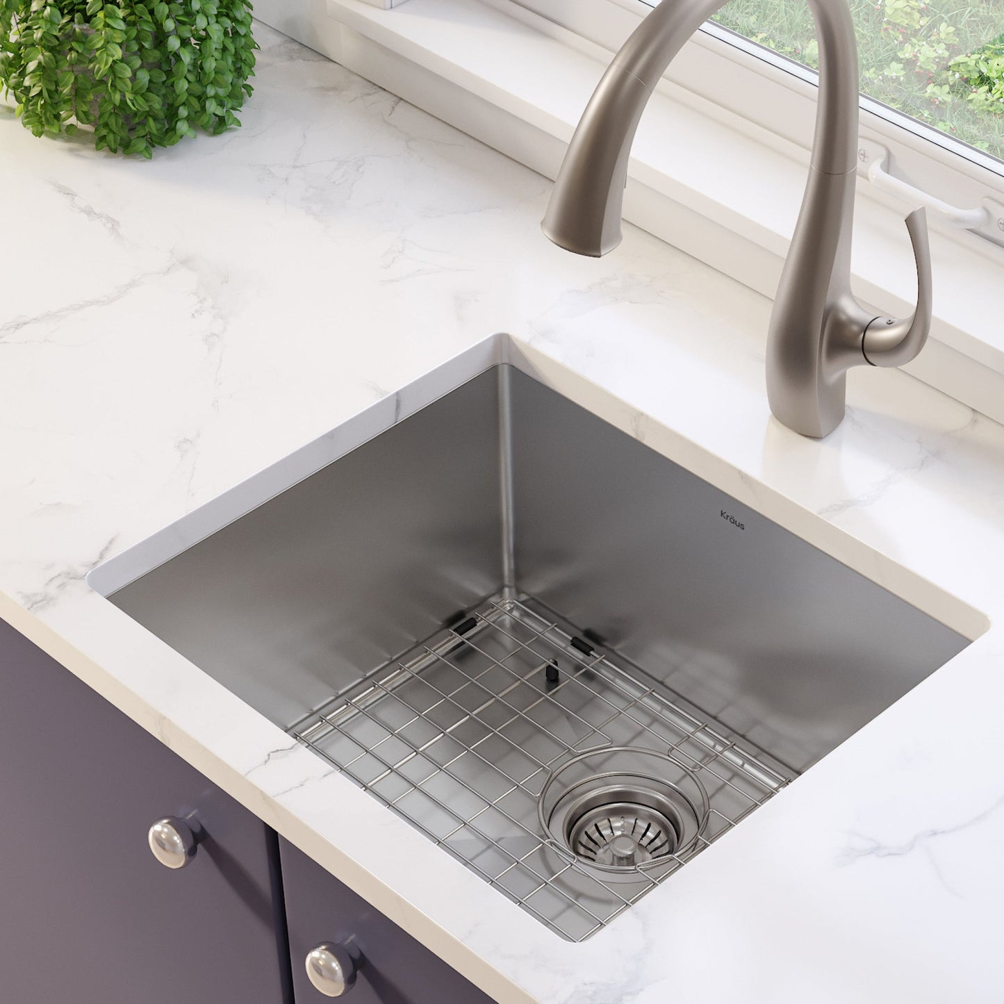 KRAUS 21" 16 Gauge Undermount Single Bowl Stainless Steel Kitchen Sink - KHU101-21