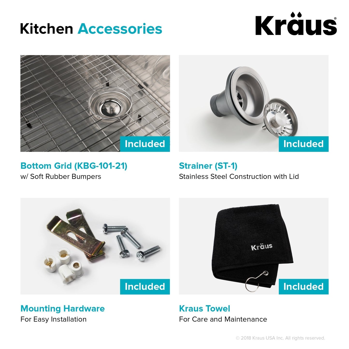 KRAUS 21" 16 Gauge Undermount Single Bowl Stainless Steel Kitchen Sink - KHU101-21