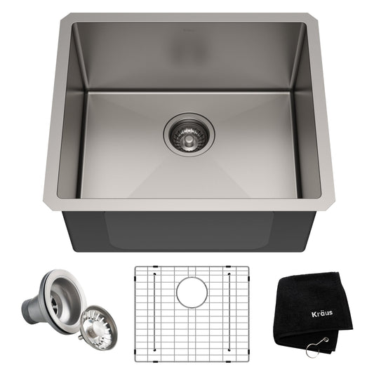 KRAUS 21" 16 Gauge Undermount Single Bowl Stainless Steel Kitchen Sink - KHU101-21