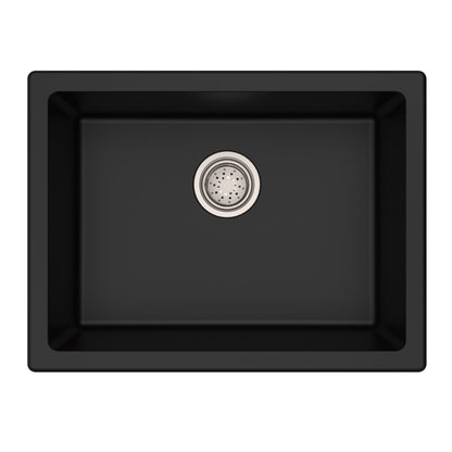 KRAUS 24" Dual Mount Single Bowl Granite Kitchen Sink with Topmount and Undermount Installation in Black Onyx - KGD-410B