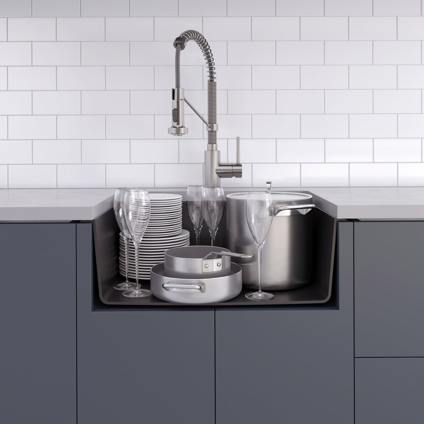 KRAUS 24" Dual Mount Single Bowl Granite Kitchen Sink with Topmount and Undermount Installation in Black Onyx - KGD-410B