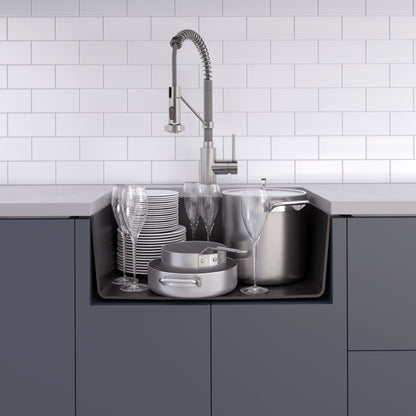 KRAUS 24" Dual Mount Single Bowl Granite Kitchen Sink with Topmount and Undermount Installation in Black Onyx - KGD-410B