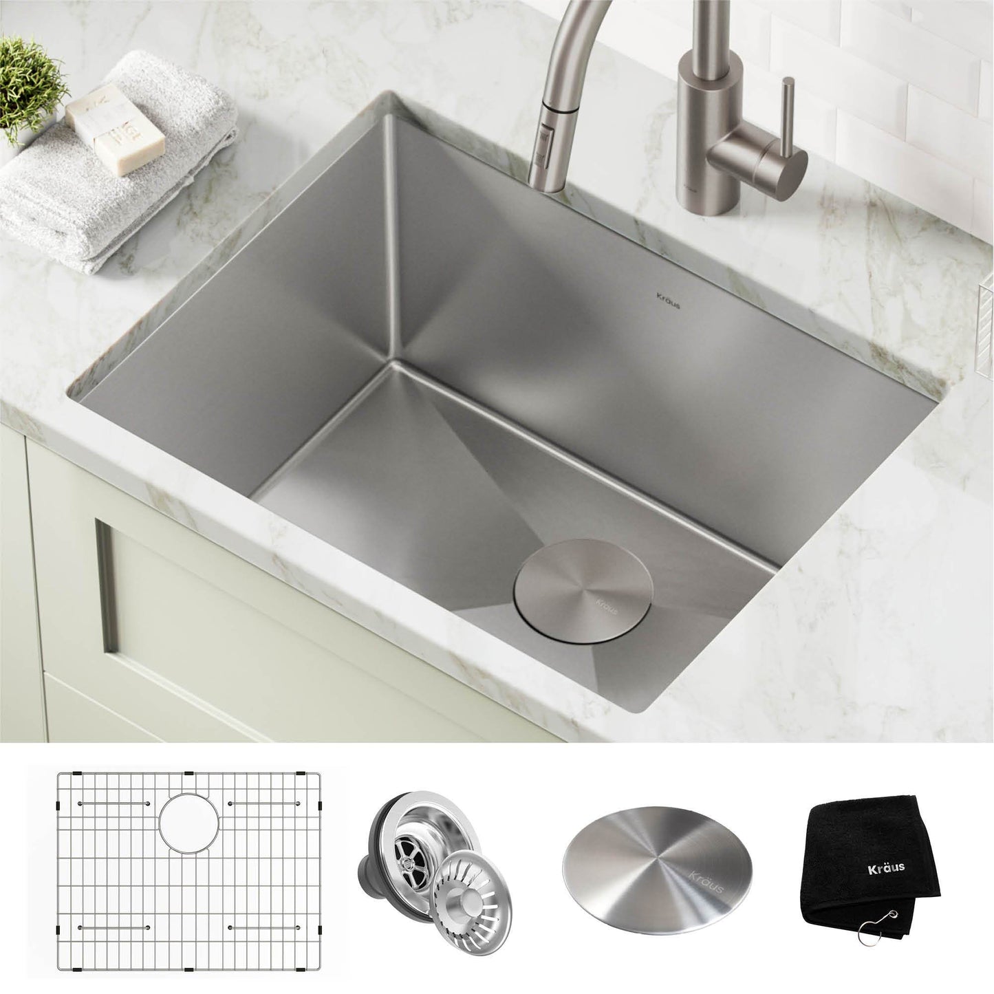 KRAUS 24" Undermount 16 Gauge Stainless Steel Laundry Utility Sink - KHU101-24L