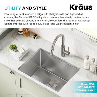 KRAUS 24" Undermount 16 Gauge Stainless Steel Laundry Utility Sink - KHU101-24L
