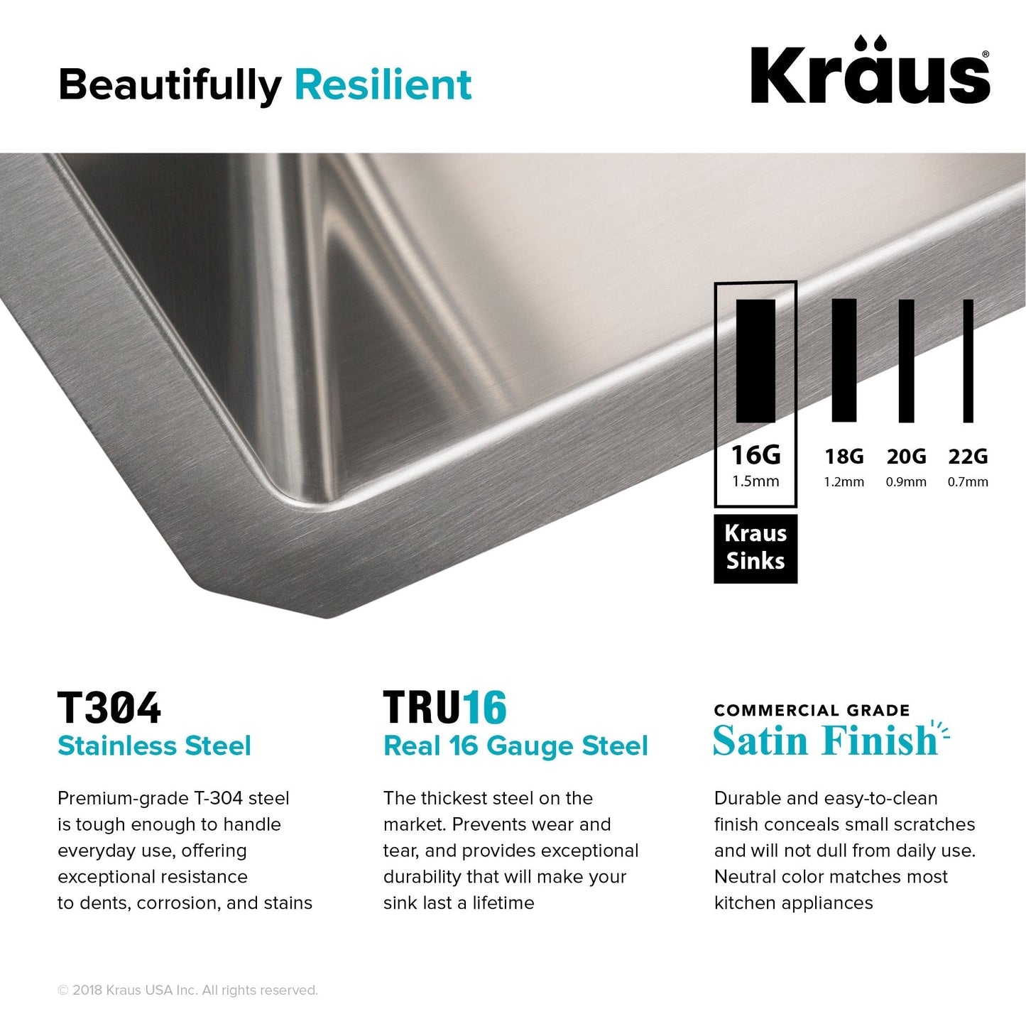 KRAUS 25" 16 Gauge Undermount Single Bowl Stainless Steel Kitchen Sink with Off Center Drain