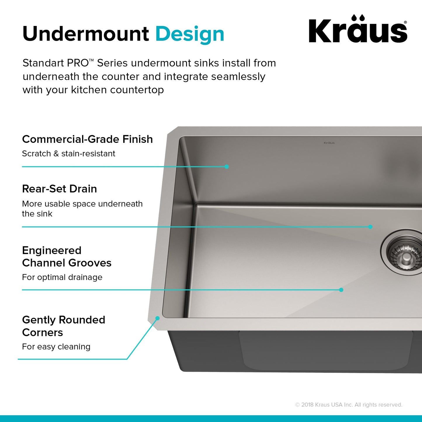 KRAUS 25" 16 Gauge Undermount Single Bowl Stainless Steel Kitchen Sink with Off Center Drain