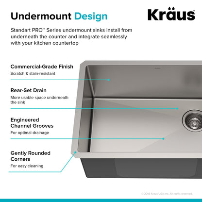KRAUS 25" 16 Gauge Undermount Single Bowl Stainless Steel Kitchen Sink with Off Center Drain