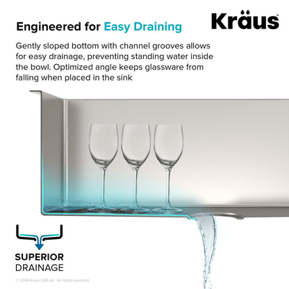 KRAUS 25" 16 Gauge Undermount Single Bowl Stainless Steel Kitchen Sink with Off Center Drain