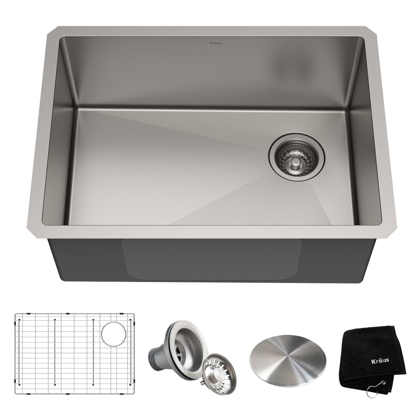 KRAUS 25" 16 Gauge Undermount Single Bowl Stainless Steel Kitchen Sink with Off Center Drain