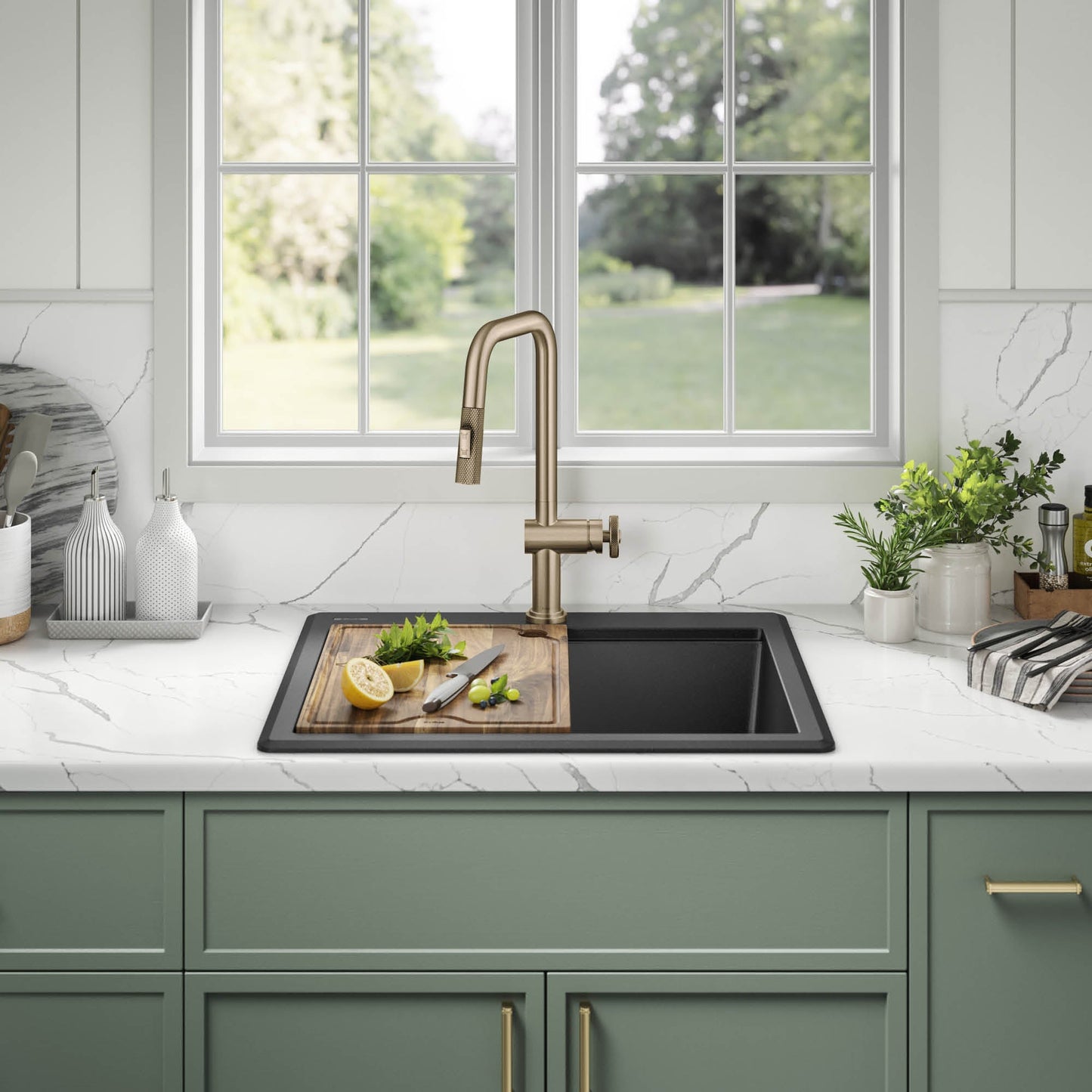 KRAUS 25” Drop-In Granite Composite Workstation Kitchen Sink in Metallic Black - KGTW12-25MBL
