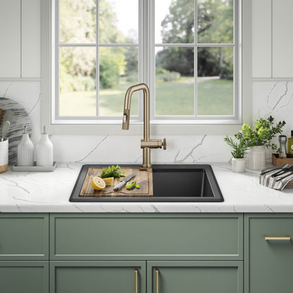 KRAUS 25” Drop-In Granite Composite Workstation Kitchen Sink in Metallic Black - KGTW12-25MBL