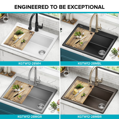 KRAUS 28” Drop-In Granite Composite Workstation Kitchen Sink in Metallic Black - KGTW12-28MBL