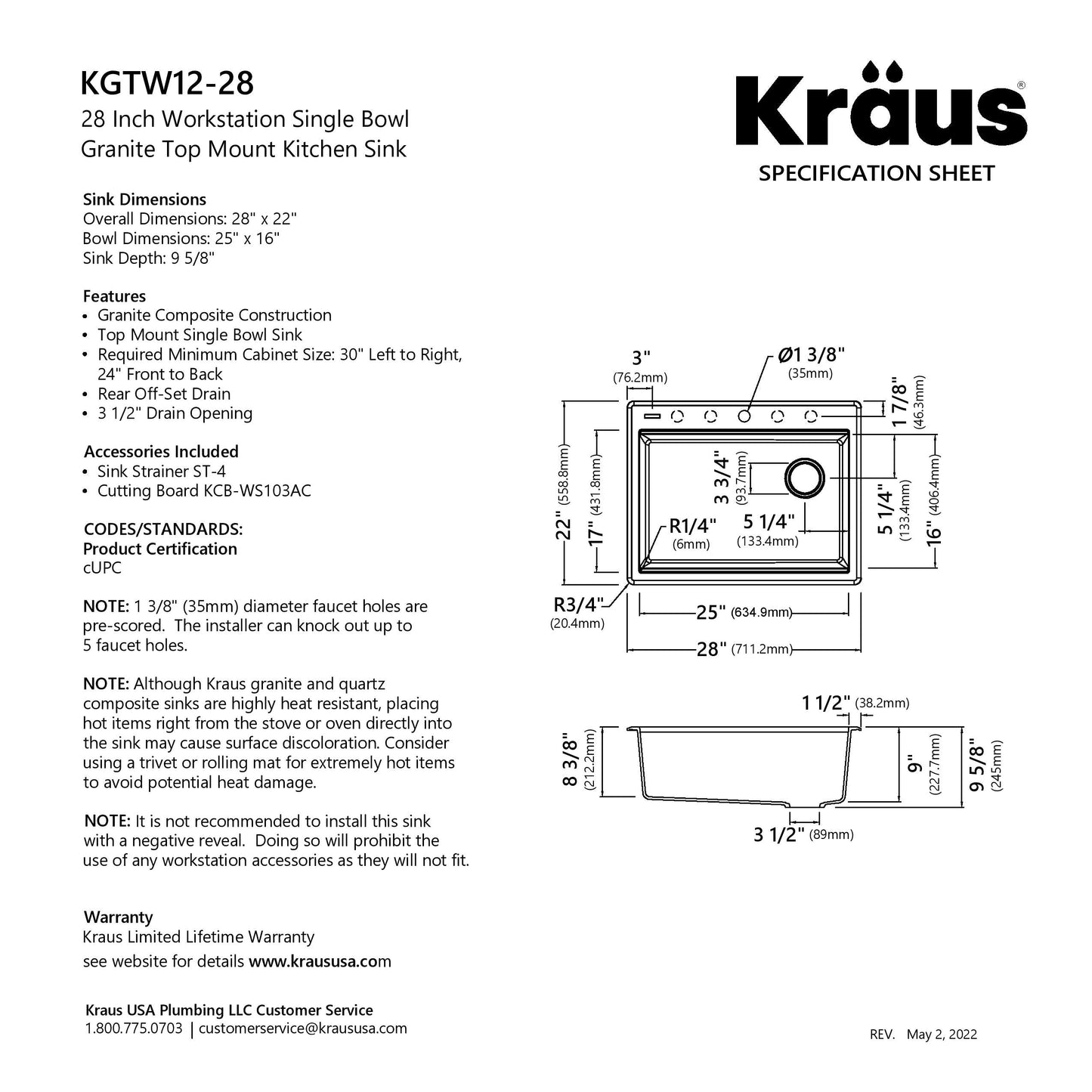 KRAUS 28” Drop-In Granite Composite Workstation Kitchen Sink in Metallic Grey - KGTW12-28MGR