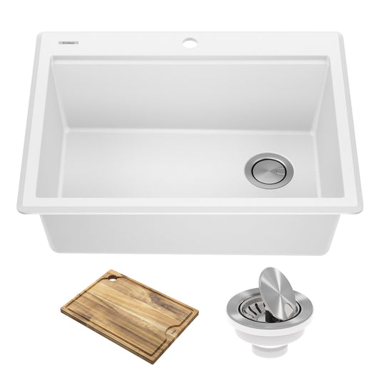 KRAUS 28” Drop-In Granite Composite Workstation Kitchen Sink in White - KGTW12-28WH