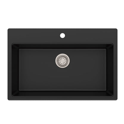 KRAUS 31" Dual Mount Single Bowl Granite Kitchen Sink with Topmount and Undermount Installation in Black Onyx - KGD-412B