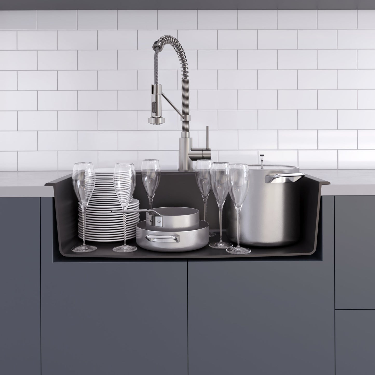 KRAUS 31" Dual Mount Single Bowl Granite Kitchen Sink with Topmount and Undermount Installation in Black Onyx - KGD-412B