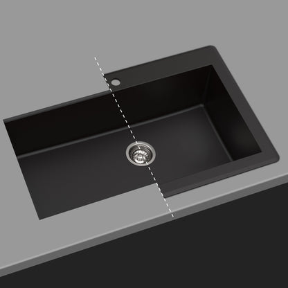 KRAUS 31" Dual Mount Single Bowl Granite Kitchen Sink with Topmount and Undermount Installation in Black Onyx - KGD-412B